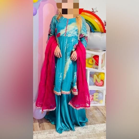 Blue and Pink Dance Dress with Flowing Silhouette - Picture 1 of 2